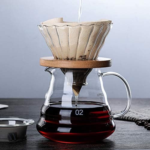 600ML/350ML Wooden Brackets Glass Coffee Dripper and Pot Set Japness Style V60 Glass Coffee Filter Reusable Coffee Filters