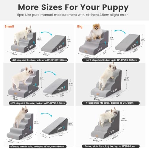 Gardner Pet 2-in-1 Dog Steps for Bed, Adjustable 3-Steps High Density Foam Dog Ramp for Sofa, Water Resistant Pet Stairs with Non Slip Bottom, Suitable for Puppy, Small Animals, Grey