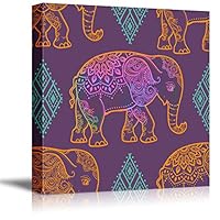 Canvas Wall Art Tribal Elephant Rustic Effect Canvas Prints Home Artwork Decoration for Living Room,Bedroom - 12x12 inches