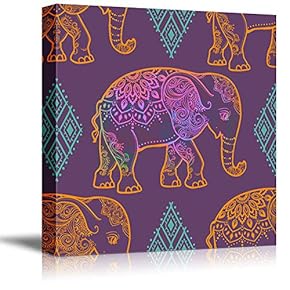 Tribal Elephant Rustic Effect Home Artwork for Living Room Bedroom