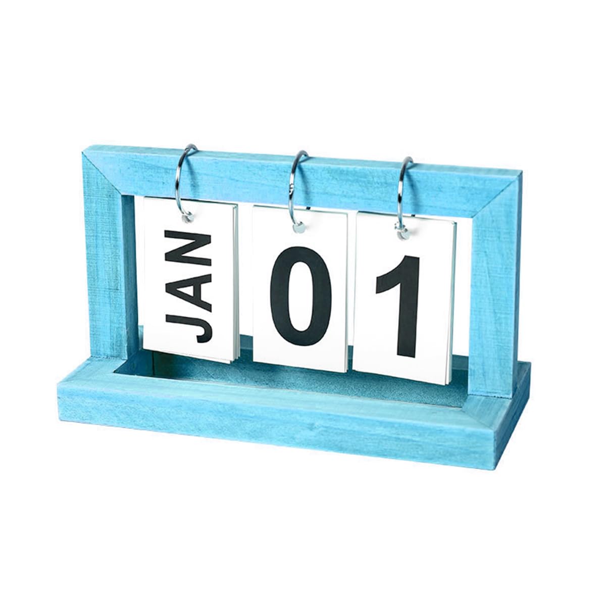 NUZAMAS Wooden Desk Calendar Standing Flip Block Perpetual Stand up Calendar Daily Desk Accessories Calendar Ornament For Office Home Classroom Decorations Blue