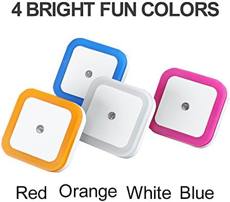 LED Night Light, Creland Plug in Night Light Lamp with Dusk to Dawn Sensor 4 Colors Soft Brightness for Kids, Baby and Nursery Bedroom, 4 Pack