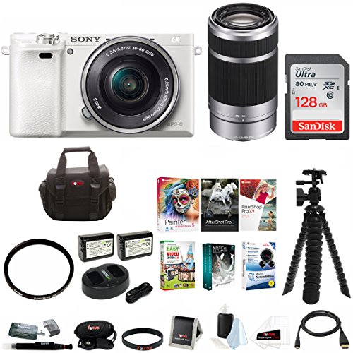 Sony-Alpha-a6000-Mirrorless-Camera-White-w-16-50mm-55-210mm-Lens-Silver-and-64GB-SD-Card-Bundle