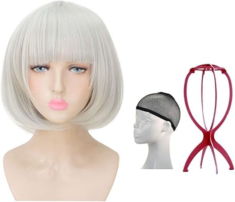 Amazon 24色選べ ウィッグ ボブ ショート フルウィッグ 斜め前髪 ハロウィン コスプレ ウイッグ ネット付き イベント 仮装 学園祭 シルバー コスプレ 仮装 通販