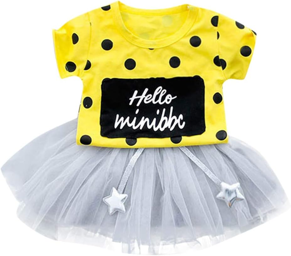 Lehvoss Toddler Kid Baby Girl Star Dot Short Sleeve Tops Skirt Tutu Dress Outfits Set