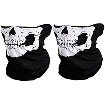 CIKIShield Couples Seamless Skull Face Tube Mask Black (2pcs-white)