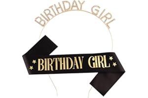 Birthday Girl Sash And Crown for Women Birthday Gifts for Sisters Friends Rhinestone Headband Black Birthday Sash for Girls
