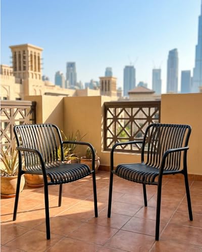 HariNorgen Balcony Chairs Set of 2 Dining Chairs,All Weather Outdoor Indoor Stack Chair for Garden,Backyard,Cafe,No Assembly,Black
