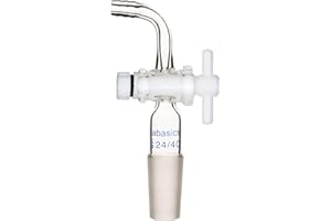 Labasics Flow Control Adapter with PTFE Stopcock, 24/40 Joint and Bent Hose Connection for Lab Supply