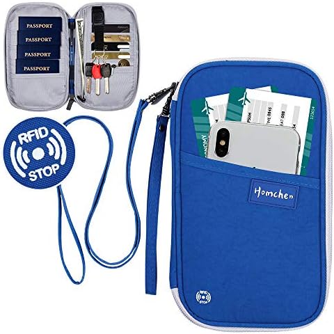 RFID Blocking Travel Passport Wallet Holder, Homchen Document Organiser Case Credit Card Holders for Men and Women (Large Blue-RFID)