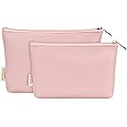 Wandering Nature Makeup Bag Small Cosmetic Bag for Purse 2 Pack Small Make Up Pouch Vegan Leather Cute Travel Pouch with Zipper for Women, Pink