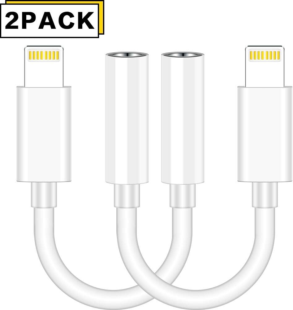 [2 Pack] JNDDF Headphone Adaptor for iPhone Adaptor to 3.5mm Converter Earphone Adaptor Audio Jack Headphone Cable Support iOS Compatible iPhone 7/7 Plus/8/8 Plus/X/XS/XR and higher models