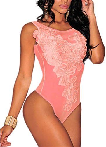 Aoqueen Fashion Womens Sexy Lace Chemise Lingerie Bodystockings Babydoll Bodysuits Pink Large