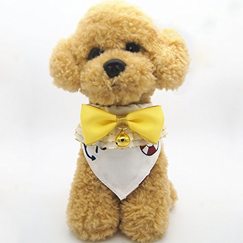 Creation Core 4pcs Pet Jean Collar + Bow Tie + Triangle Bib + Necktie Collar with Bells Set Decorative Dog Cat Collar Bell Adjustable Puppies Kitten Neck Scarf, M