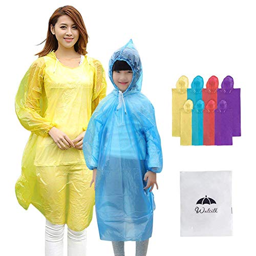 Walsilk 8 Pack Disposable Rain Ponchos Hood