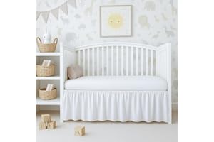 LOVE2SLEEP Dust Ruffle Crib Skirt, 100% Egyptian Cotton 800 Thread Count, Mini Crib Size (24" x 38"+10") Inch Drop Toddler Bed Skirt for Baby Boys or Girls - White Solid