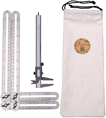 Angle Measurement Tool, Aestheticism Angle Stainless Steel Measuring Ruler Set - Angle Tool & Calipers & Storage Bag - For Builders, Craftsmen, Carpenter