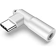 USB C to 3.5mm Audio Adapter, Right Angle USB Type C to 3.5mm Female Headphone Jack Adapter, Compatible with Apple, Samsung, Google, Oneplus,Huawei,Sony, and More (White, Type C to 3.5mm)
