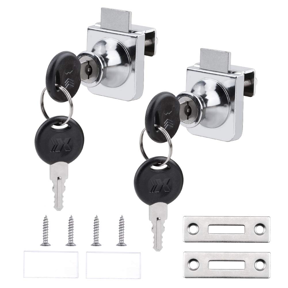 INCREWAY 2PCS Zinc Alloy Square Mirror Surface Furniture Single Door Display Case Locks,Toolbox Drawer Cabinet Cupboard Showcase Cam Locks with Keys for 5-8mm Glass Door