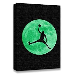 Canvas Wall Art Abstract Green Moon with Pop-up Black Pattern Painting Artwork for Home Prints Framed - 12x18 inches