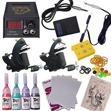 Complete Tattoo Kit Color Inks Machines Gun Equipment Power Supply Needles 100% Brand New