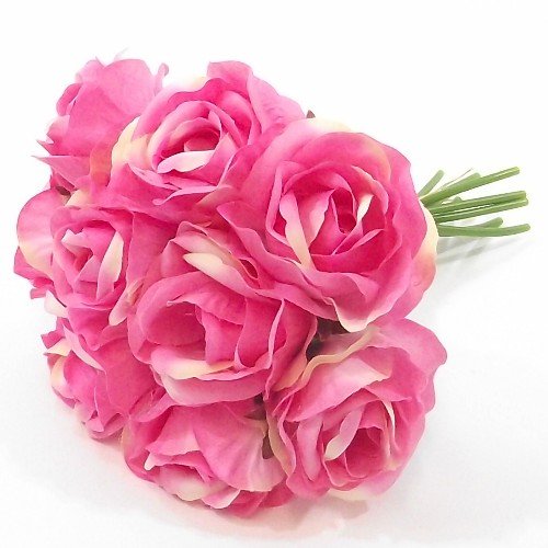 A1-Homes 27cm Bunch/Bundle of Artificial Roses - 9 Large Flower Heads - (2 Bunches, Pink)