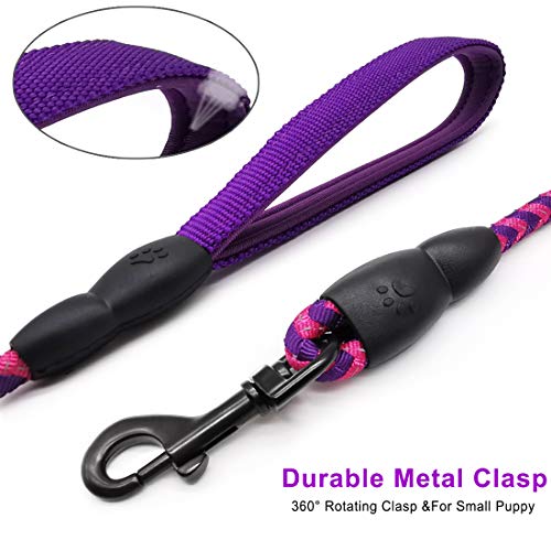 Mycicy Small Dog Leash - 6FT x 1/4" Reflective Rope Dog Leash -  Nylon Braided Purple Dog Leash for Puppy Cats Small Pets - Thumbnail 2