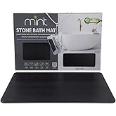 J&V TEXTILES Stone Bath Mat Diatomaceous Earth Shower Mat Non-Slip Super Absorbent Diatomite Stone Mats for Bathroom Floor Quick-Drying Easy to Clean (24''*15'') (Matte Black)