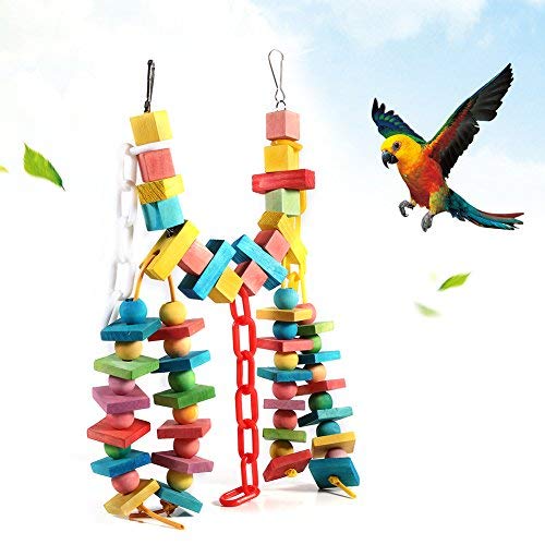 Wooden Parrot Chew Toy Colorful Rainbow Bridge Pet Birds Cage Bite Toy Hanging Swing Scratcher Perch for Macaw African Greys Parakeet Cockatoo Cockatiel Conure Lovebirds Canaries