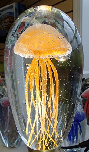 Large Orange Glass Jellyfish Paerweight 6" Glow In The Dark