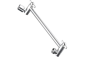 BRIGHT SHOWERS Brass Shower Head Extension Arm for Rain and Handheld Shower Head, 10 Inch Universal Shower Arm Extender, Height & Angle Adjustable, Chrome