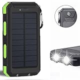 20000mAh Solar Power Bank Solar Charger Waterproof Portable External Battery USB Charger Built in LED light with Compass for iPad iPhone Android Cellphones (Black & Green)