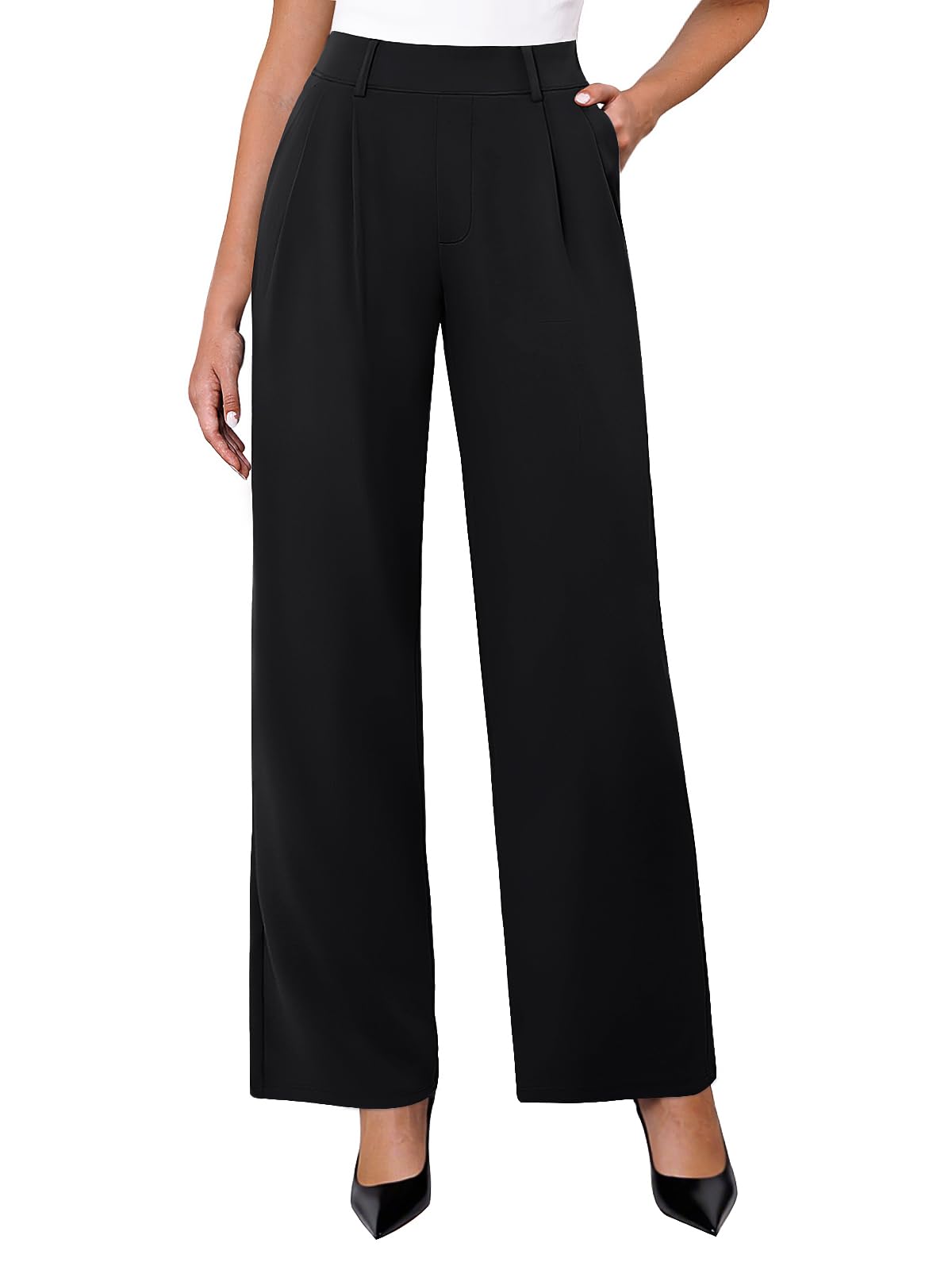 Photo 1 of **USED**DLOODA Womens Wide Leg Dress Pants Stretchy High Waisted Work Pants Business Casual Office Trousers with Pockets Black S