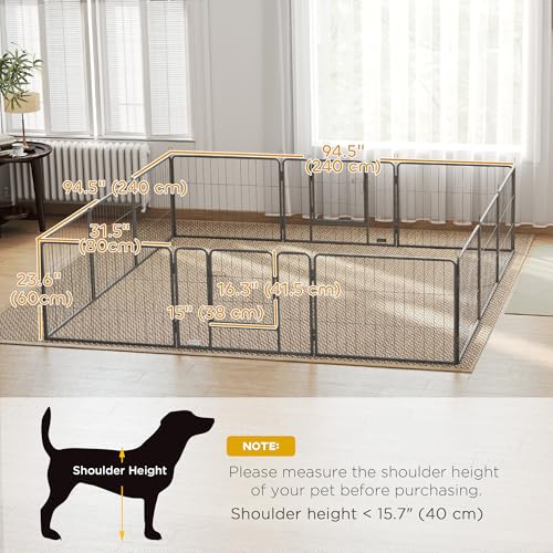 PawHut Dog Playpen, 31.5" W Heavy-Duty Metal Puppy Play Pen, Pet Exercise Fences for Outside and Indoor, DIY Design with Door for Small Dogs, 12 Panels, 23.5" H