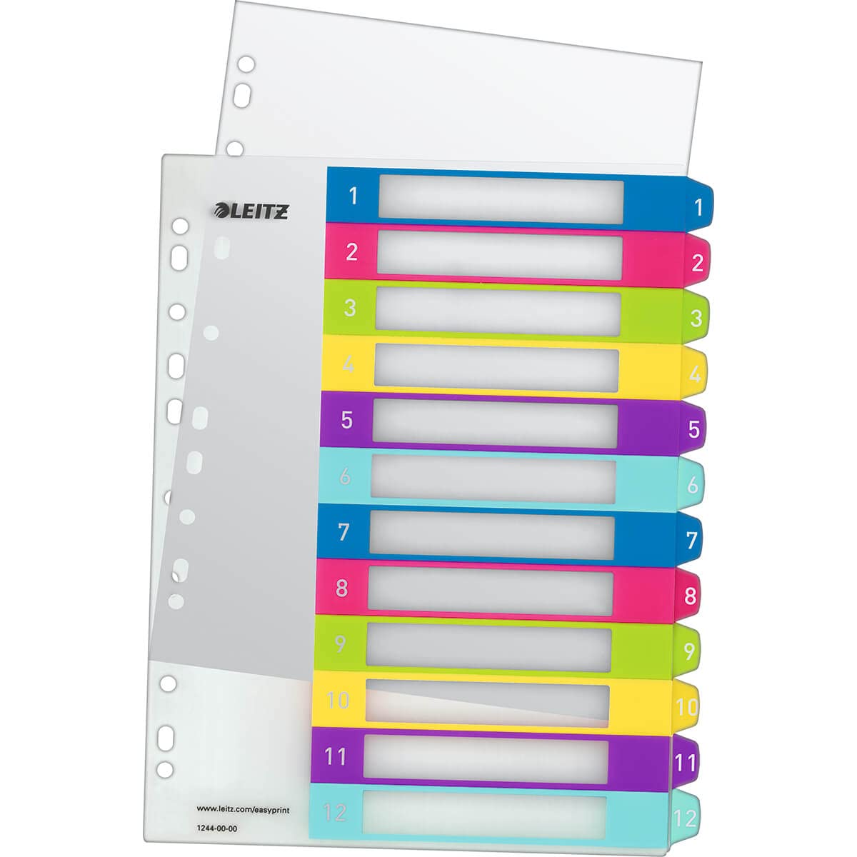 Leitz 12440000 A4 WOW 1-12 Index, PC-Printable, Extra Wide, Heavy Duty Plastic, White/Multicolour โ image 1