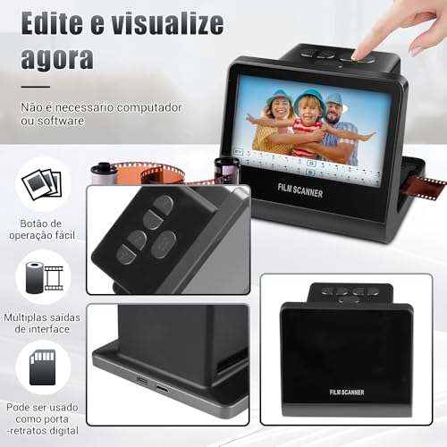 16GB Scanner de Filme de 24 Mp, Slides Coloridos e Preto e Branco em Fotos Digitais Nítidas Formato Jpeg, Negativos, Scanner de Filme Digital Suporta Conversão de Positivos Coloridos