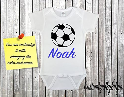 CustomizedByBilgin Customized Soccer Design Baby Boy Girl Onesie,Custom Name,Baby Shower Gift, Customized Bodysuit, Take Home Outfit (3-6 Months)