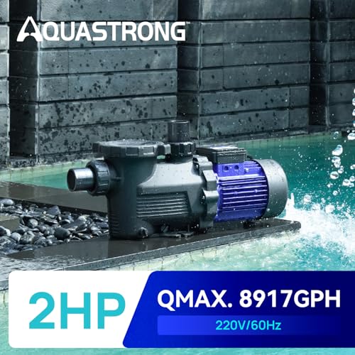 Aquastrong 2HP In/Above Ground Pool Pump, Single Speed, 220V, 8917GPH, High Flow, Powerful Self Primming Swimming Pool Pumps with Filter