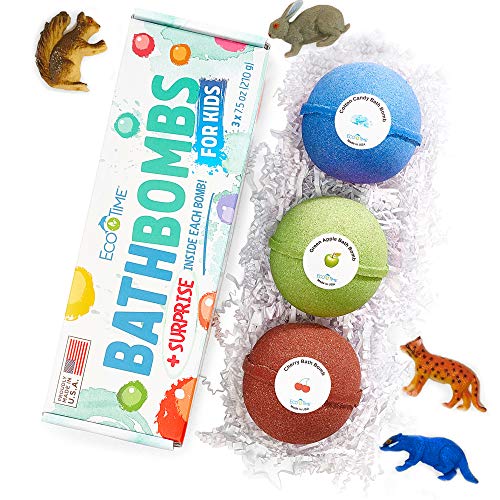 HANDMADE Bath Bombs for Kids with WILD ANIMALS TOYS Inside Natural