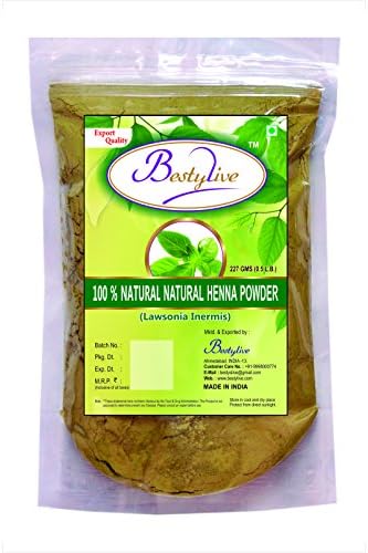 100% Natural Henna Leaves (Lawsonia Inermis) Powder for Covering gray Hairs Naturally by BESTY LIVE (1/2 LB / 8 Ounces / 227 g)