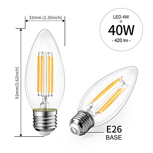 LVWIT B11 LED Filament Bulb Dimmable 40W Equivalent 3000K Soft White E26 Base LED Light Bulbs Chandelier Decorative Candle Light Bulb 6 Pack - Thumbnail 6