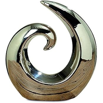 WHW Whole House Worlds The Crosby Street Contemporary Asymmetrical Wave Sculpture, Modern Art, Silver Titanium Glaze, Ceramic Stoneware, 7 1/8L x 2 3/8 x 8H Inches