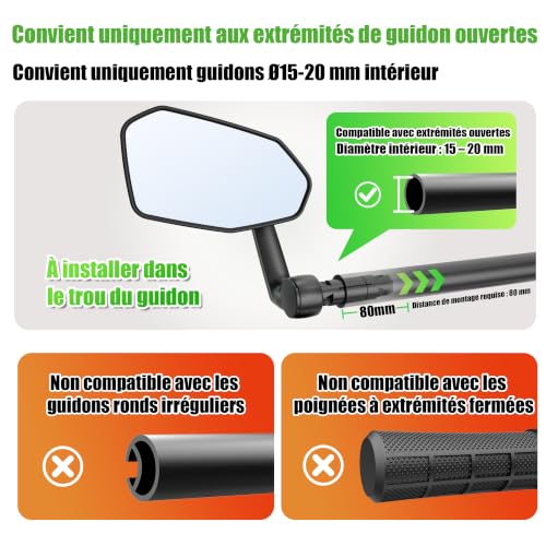 RBRL Bicycle Mirror, Not Easy to Block, Extra Large Bike Mirror, Shatterproof and Durable Bicycle Mirror, Suitable for Electric Bike (Left)