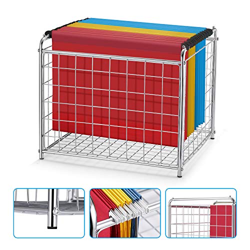 Simple Trending Desk Hanging File Box Storage Bin Organizer - Letter/Legal Office Hanging File Folder Holder, Chrome