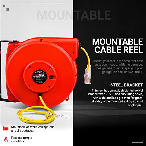 ReelWorks Extension Cord Reel Retractable Longest Industrial 12awg x 80