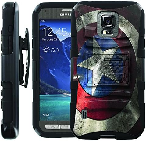 [ManiaGear] Heavy Duty Combat Armor Dual Layer Design Image Case With Kickstand Belt Holster Case (American Shield ) for Samsung Galaxy S5 Active SM-G870A