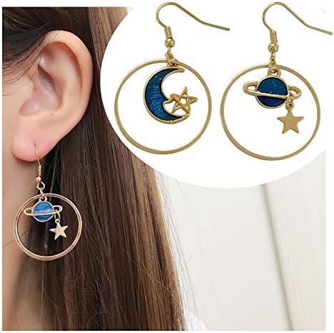 palettei Blue Universe Asymmetric Earrings Cute Moon Star Drop Pendientes Tassel earrings for Women