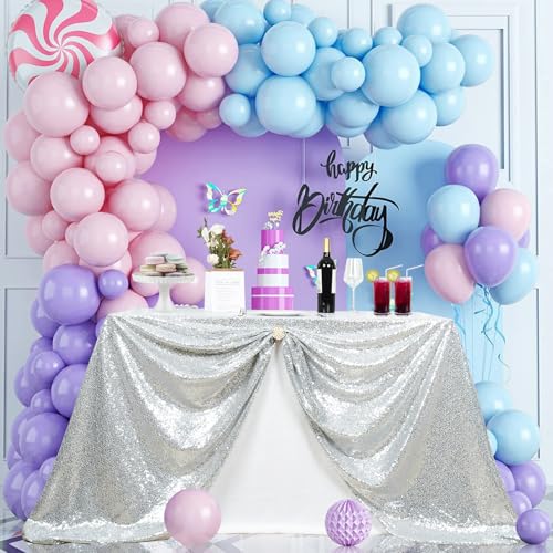 PartyDelight Silberne Pailletten-Tischdecke, 127 x 203 cm, rechteckig, glitzernd, für Party, Babyparty, Weihnachtsdekorationen