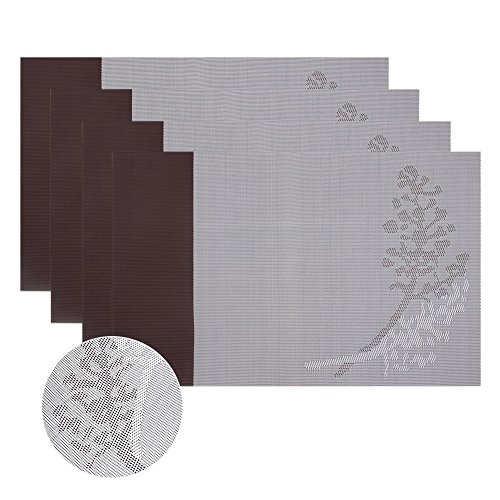 Placemats,Kisstaker Heat-resistant Placemats Stain Resistant Anti-skid Washable PVC Table Mats Woven Vinyl Placemats for Dining Table, Set of 4 Coffee