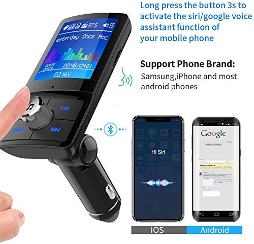 Bluetooth FM Transmitter for Car - 1.8 Inch Color Screen Radio Transmitter with Hands free Calling Music Player Support TF Card USB Flash Drive AUX Input/Out
